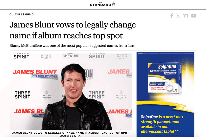 James Blunt Name Change - Evening Standard