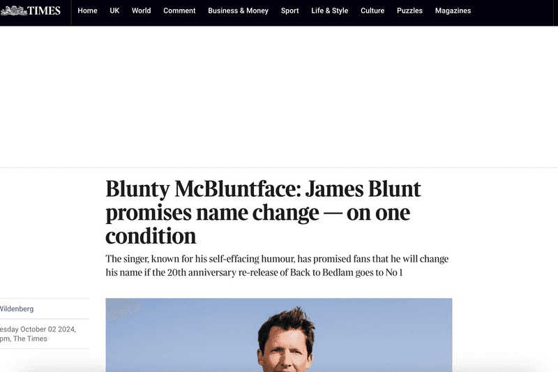 James Blunt Name Change - The Times