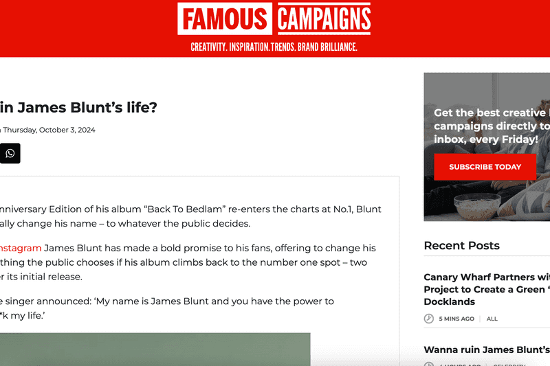 James Blunt Name Change - Famous Campaigns