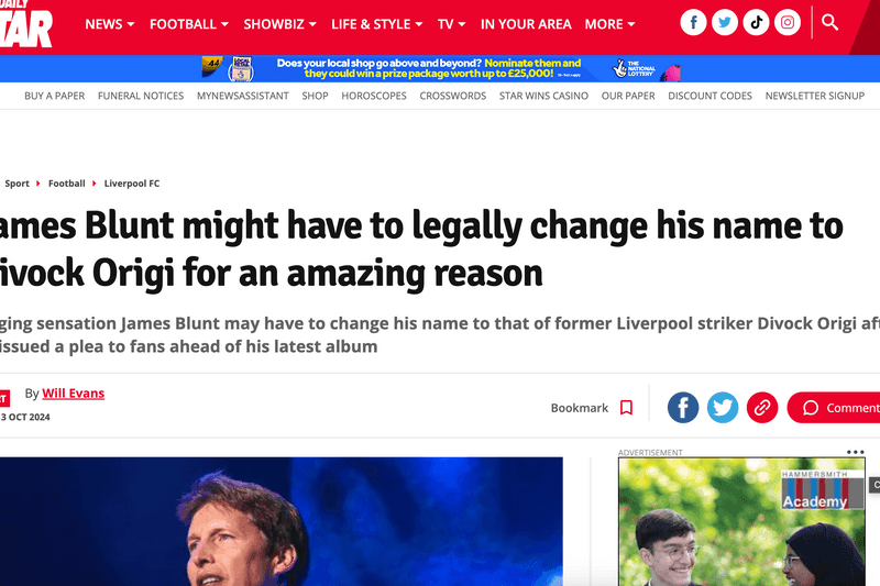 James Blunt Name Change - Daily Star